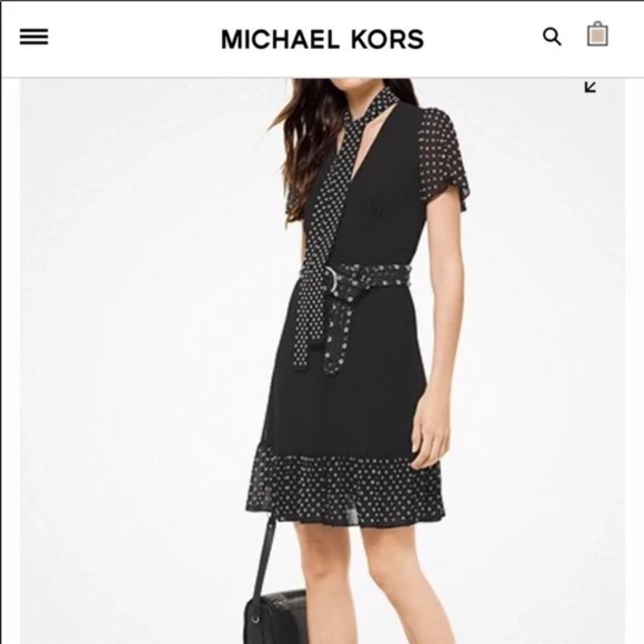 Michael Kors Grommeted Georgette Tie-Neck Dress - Picture 1 of 5